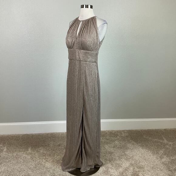 R&M Richards Sparkly Halter Long Column Evening Gown Gold Size 6 Formal Dress - Picture 3 of 12